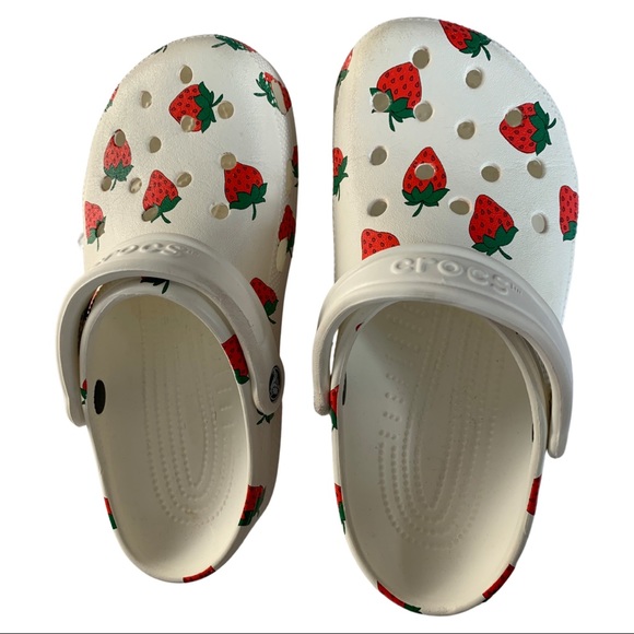 CROCS Shoes - Crocs strawberry pattern - red, green and white, size 7, pre owned - slip ons